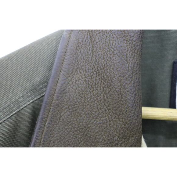 Eddie Bauer Barn Chore Rustic 90's Zip Jacket Leather Collar Olive Men L Tall - Picture 7 of 16